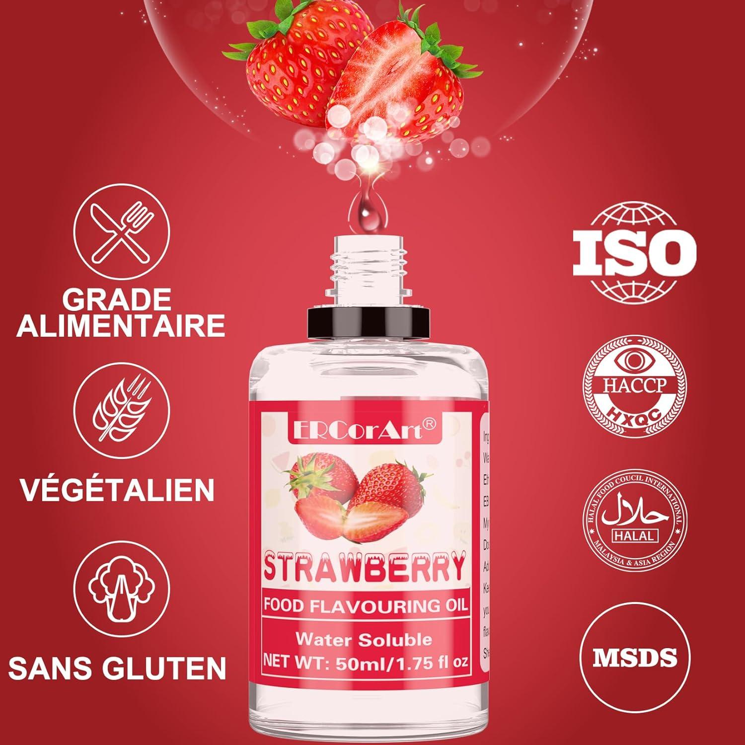 imageArome Alimentaire Extrait Naturel Arme Alimentaire de Fraise Vgtalien Sans Sucre Sans Pigment Flavour Drops Pour Yaourt Glacage Biscuit Noel Creme Liquide Poudre dAmande Boissons 50 ml