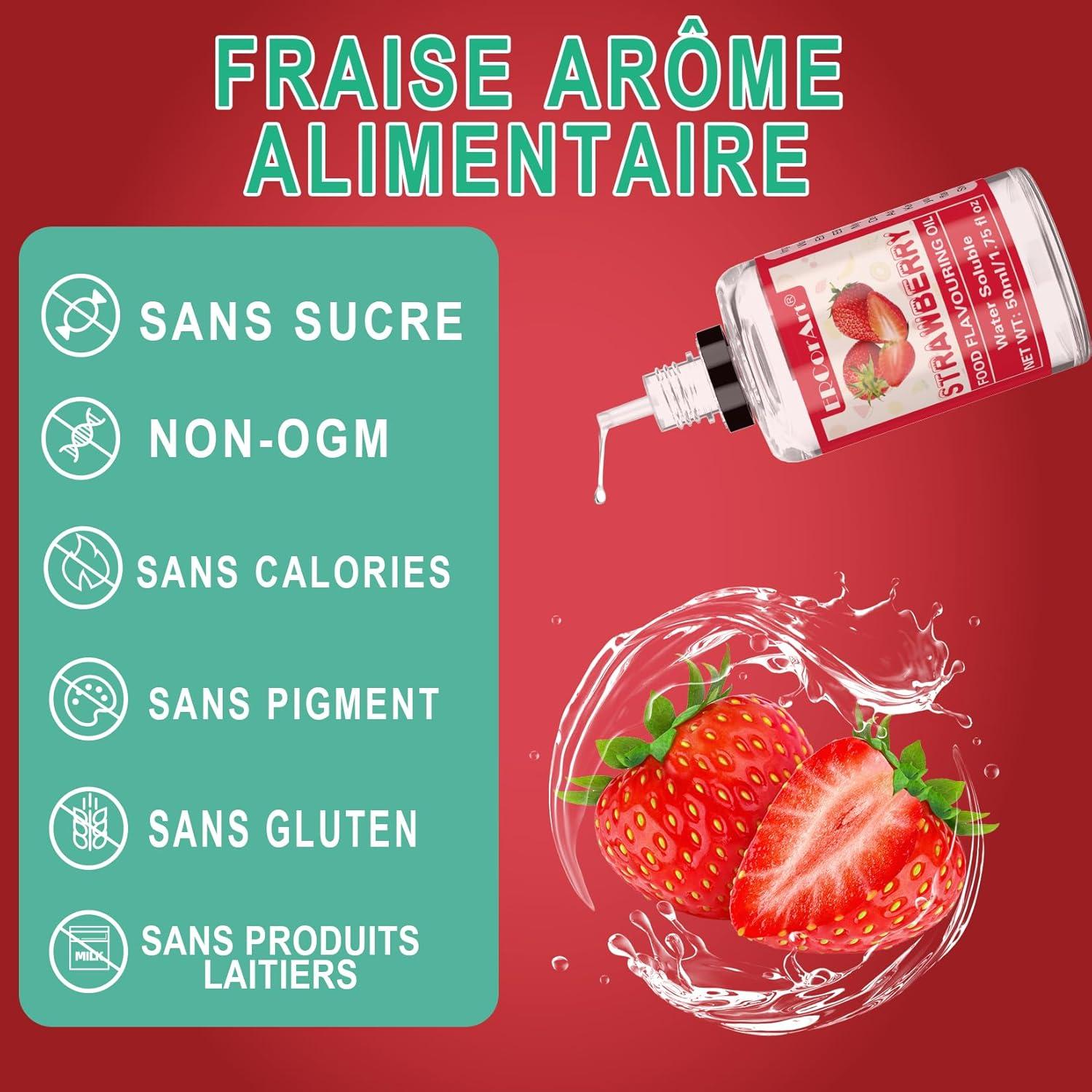 imageArome Alimentaire Extrait Naturel Arme Alimentaire de Fraise Vgtalien Sans Sucre Sans Pigment Flavour Drops Pour Yaourt Glacage Biscuit Noel Creme Liquide Poudre dAmande Boissons 50 ml
