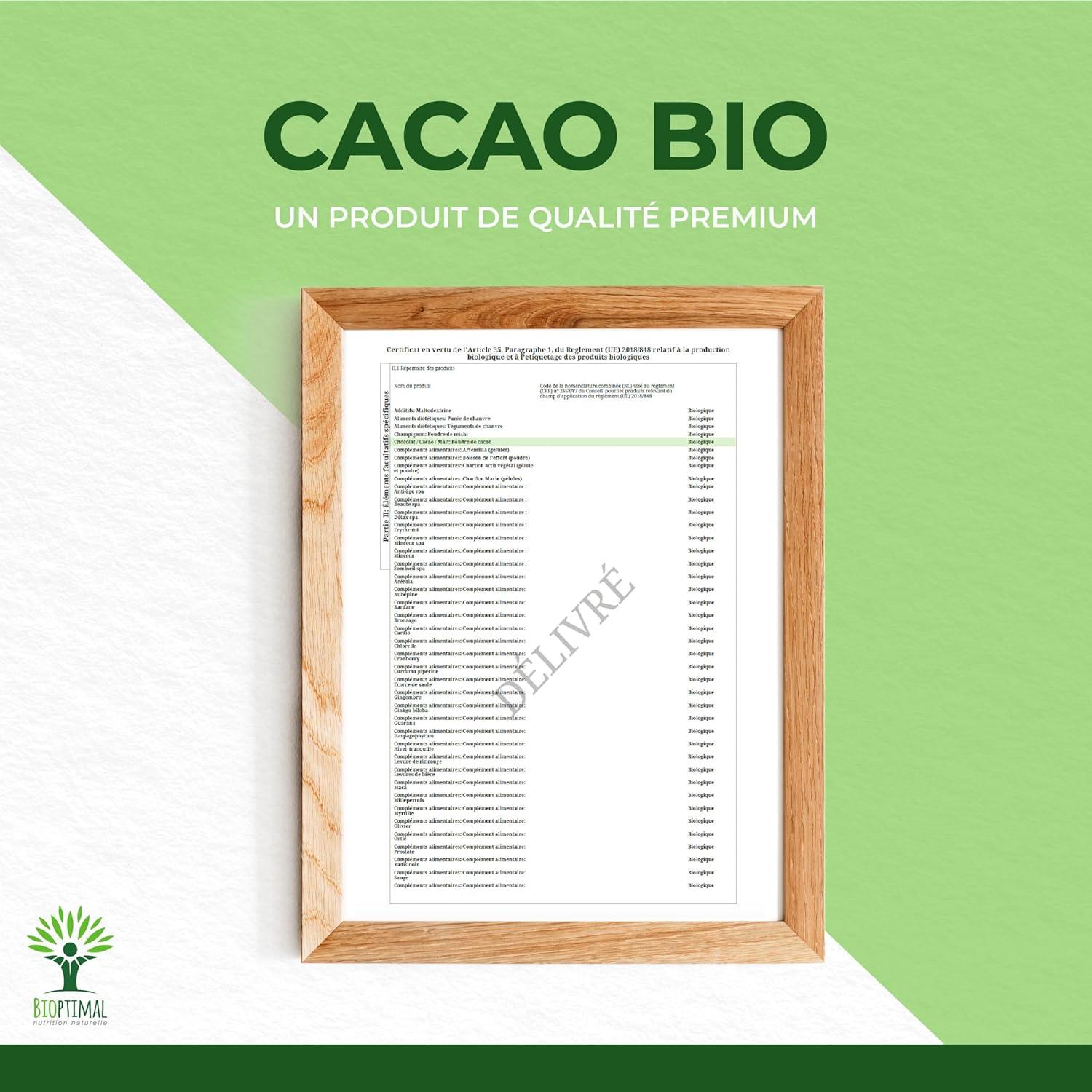 imageBIOPTIMAL Cacao Bio en Poudre Boisson Chaude Ptisserie Got Intense Sans sucre 100 Fve de Cacao Conditionn en France Certifi par Ecocert 1kg1 kg Lot de 1