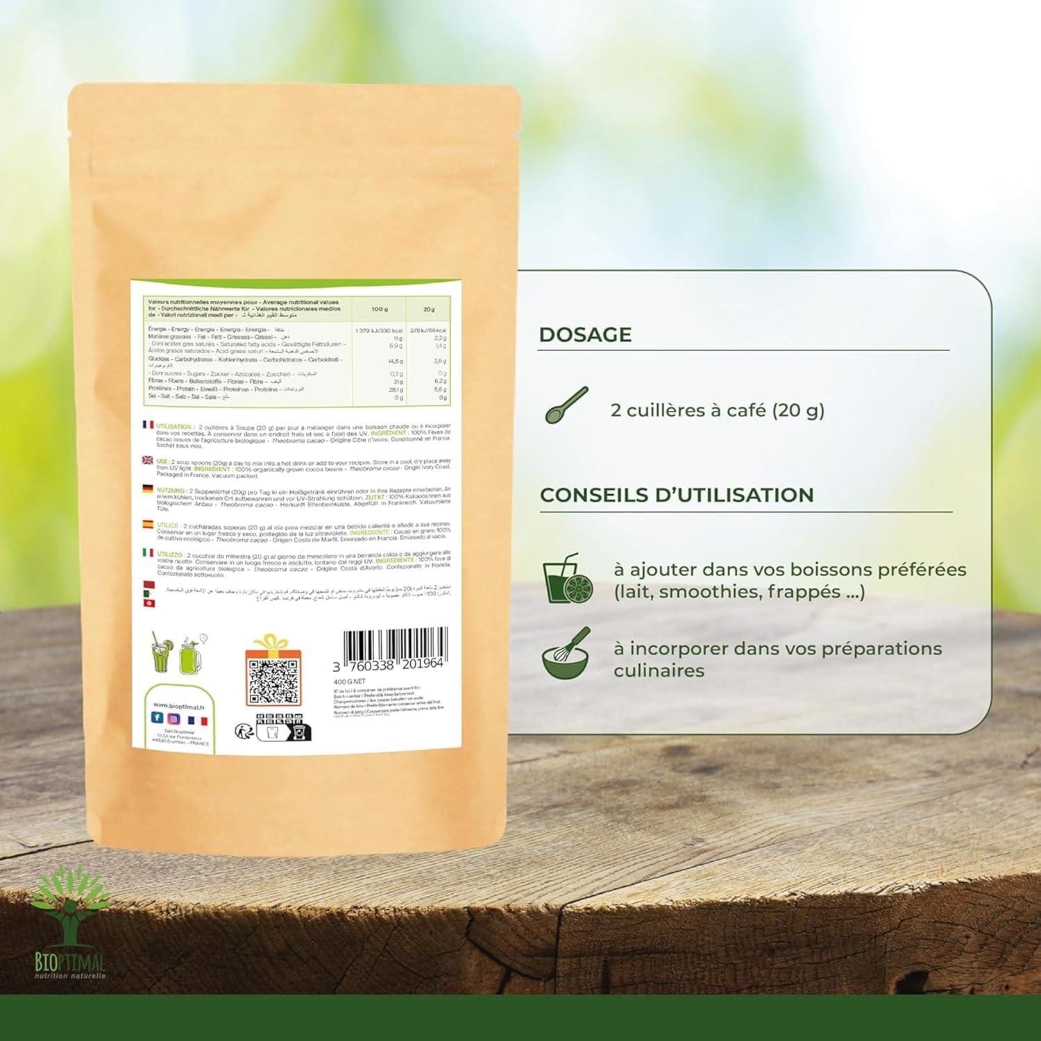 imageBIOPTIMAL Cacao Bio en Poudre Boisson Chaude Ptisserie Got Intense Sans sucre 100 Fve de Cacao Conditionn en France Certifi par Ecocert 1kg300 g Lot de 1