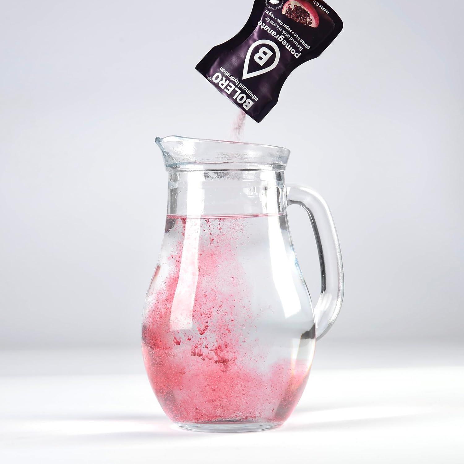 imageBolero POMEGRANATE 24x3g Jus en poudre sans sucre dulcor la stvia vitamine C pour enfants et sportifs sans gluten vgtalien saveur dglantier