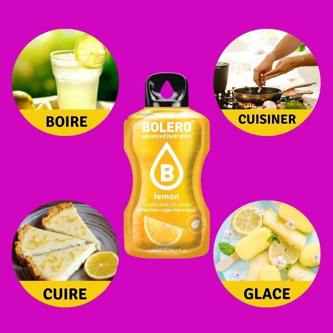 imageBolro LEMON ampamp LIME 24x3g Jus en poudre sans sucre dulcor la stvia vitamine C pour enfants et sportifs sans gluten vgtalien saveur citron et citron vert