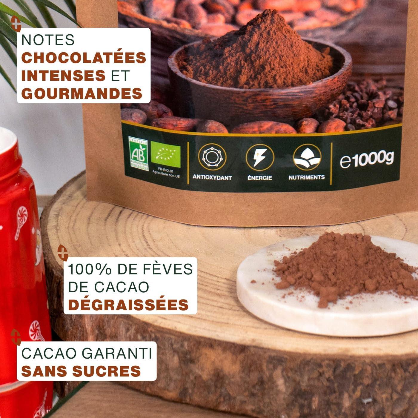 imageCacao Sans Sucre en Poudre Bio 1KG 100 de Fves de Cacao Dgraisses Bio Got chocolat intense Qualit Suprieure