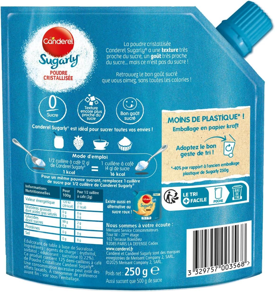 imageCanderel Sugarly Poudre Cristallise Zro Sucre dulcorant 250g250 g Lot de 1