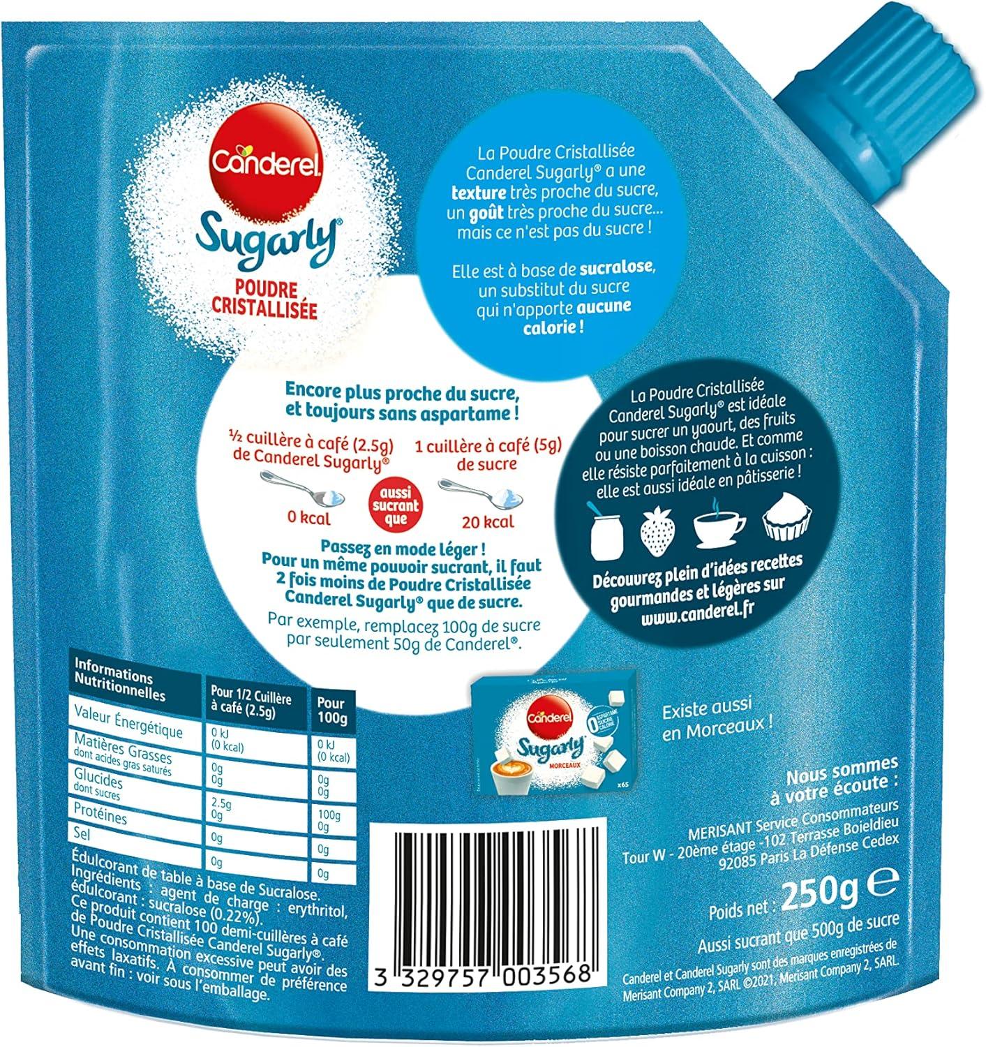 imageCanderel Sugarly Poudre Cristallise Zro Sucre dulcorant 250g250 g Lot de 4