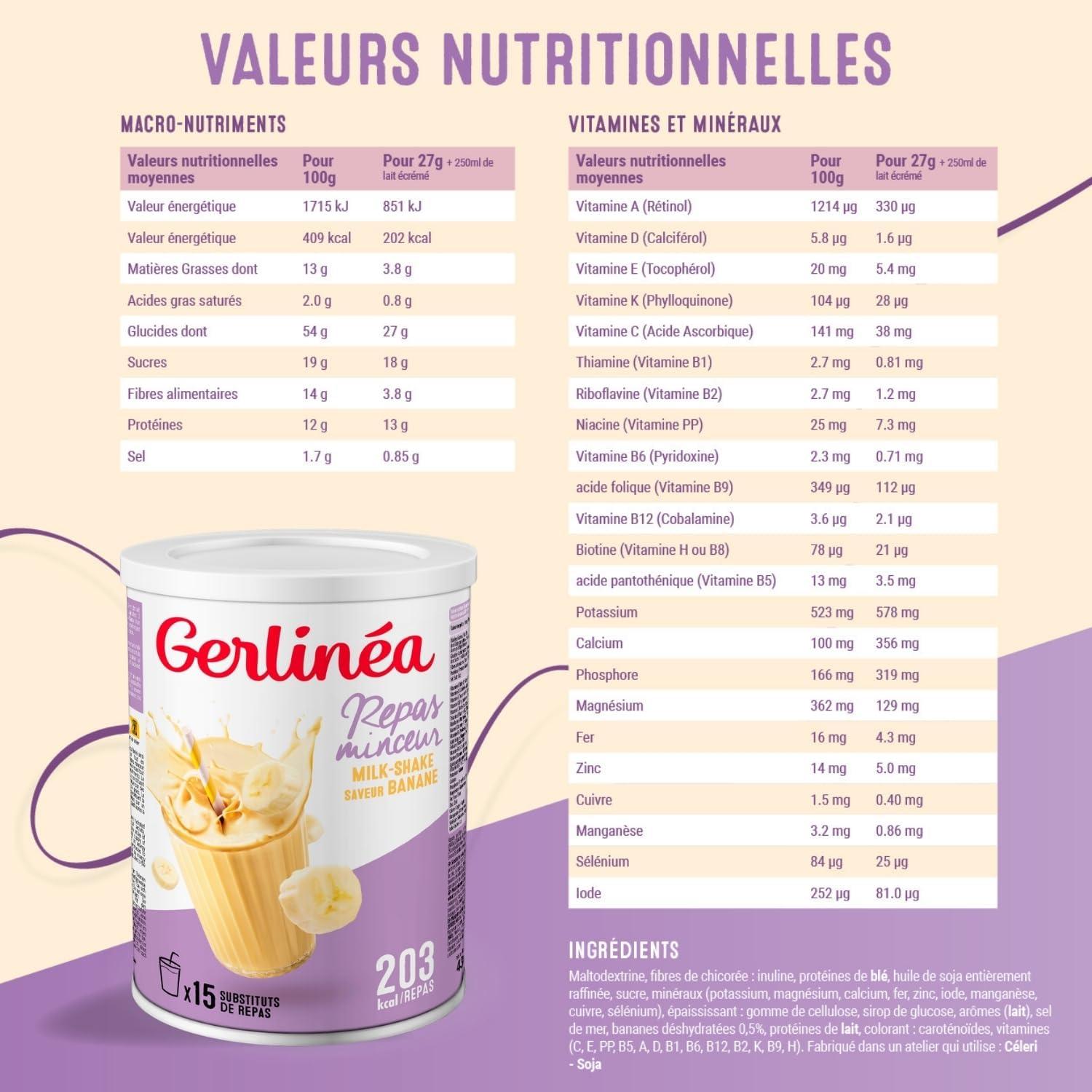 imageGerlina Boisson Milkshake got Vanille Substituts de repas riche en protines Poudre reconstituer contient 15 repas 220385Banane