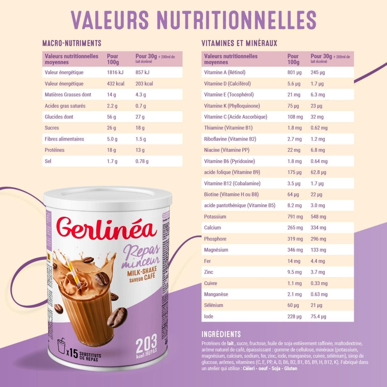 imageGerlina Boisson Milkshake got Vanille Substituts de repas riche en protines Poudre reconstituer contient 15 repas 220385Caf