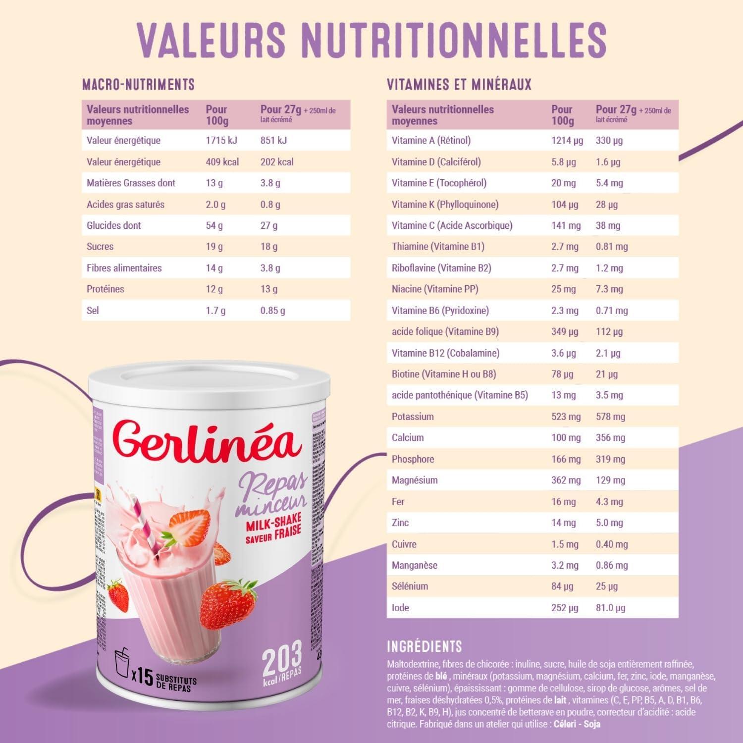 imageGerlina Boisson Milkshake got Vanille Substituts de repas riche en protines Poudre reconstituer contient 15 repas 220385Fraise