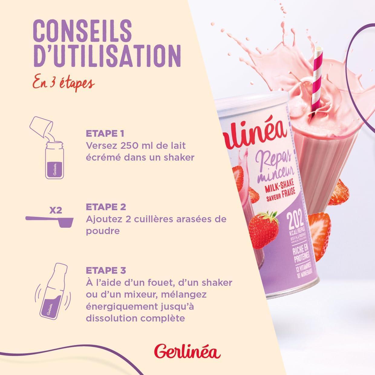 imageGerlina Boisson Milkshake got Vanille Substituts de repas riche en protines Poudre reconstituer contient 15 repas 220385Fraise