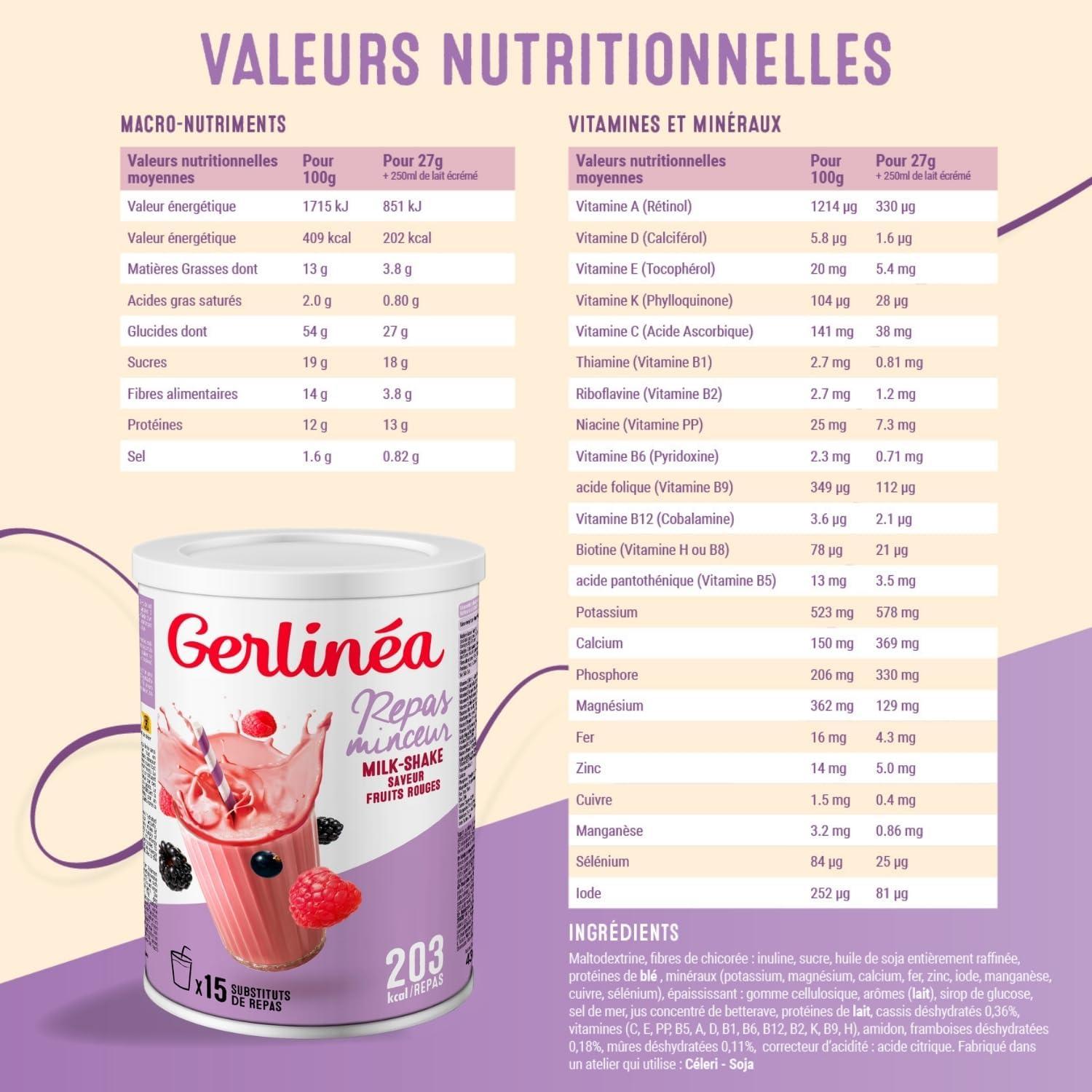 imageGerlina Boisson Milkshake got Vanille Substituts de repas riche en protines Poudre reconstituer contient 15 repas 220385Fruits Rouges