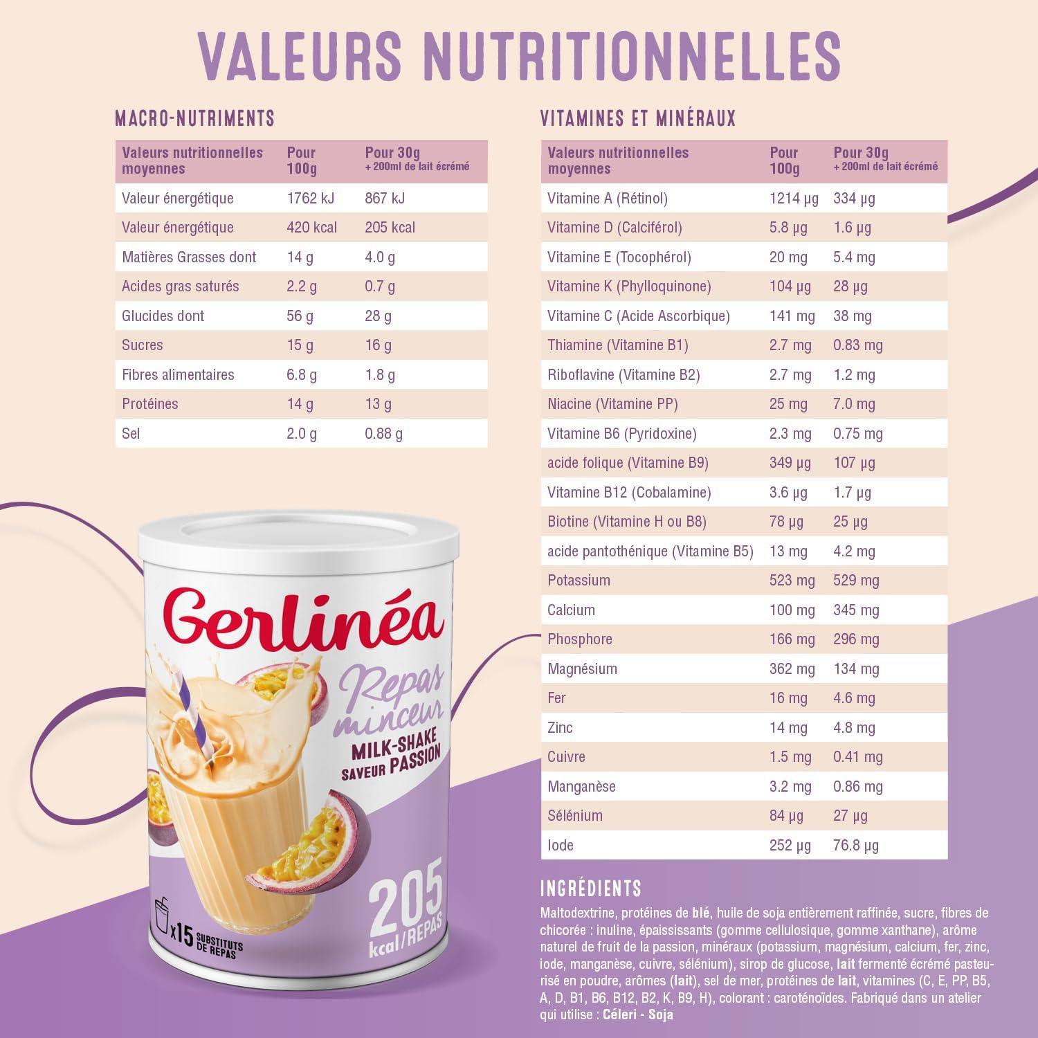 imageGerlina Boisson Milkshake got Vanille Substituts de repas riche en protines Poudre reconstituer contient 15 repas 220385Fruits de la Passion