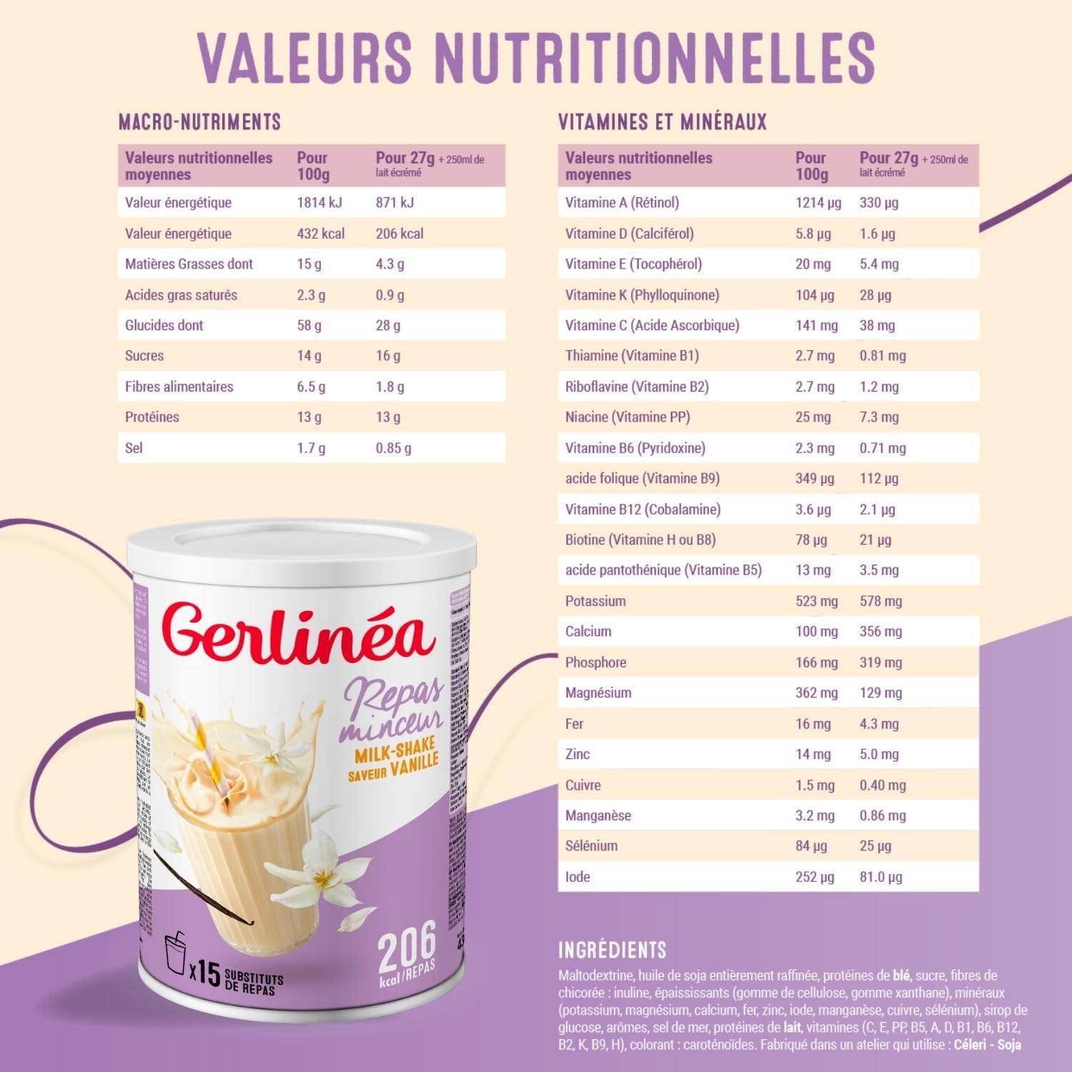 imageGerlina Boisson Milkshake got Vanille Substituts de repas riche en protines Poudre reconstituer contient 15 repas 220385Vanille