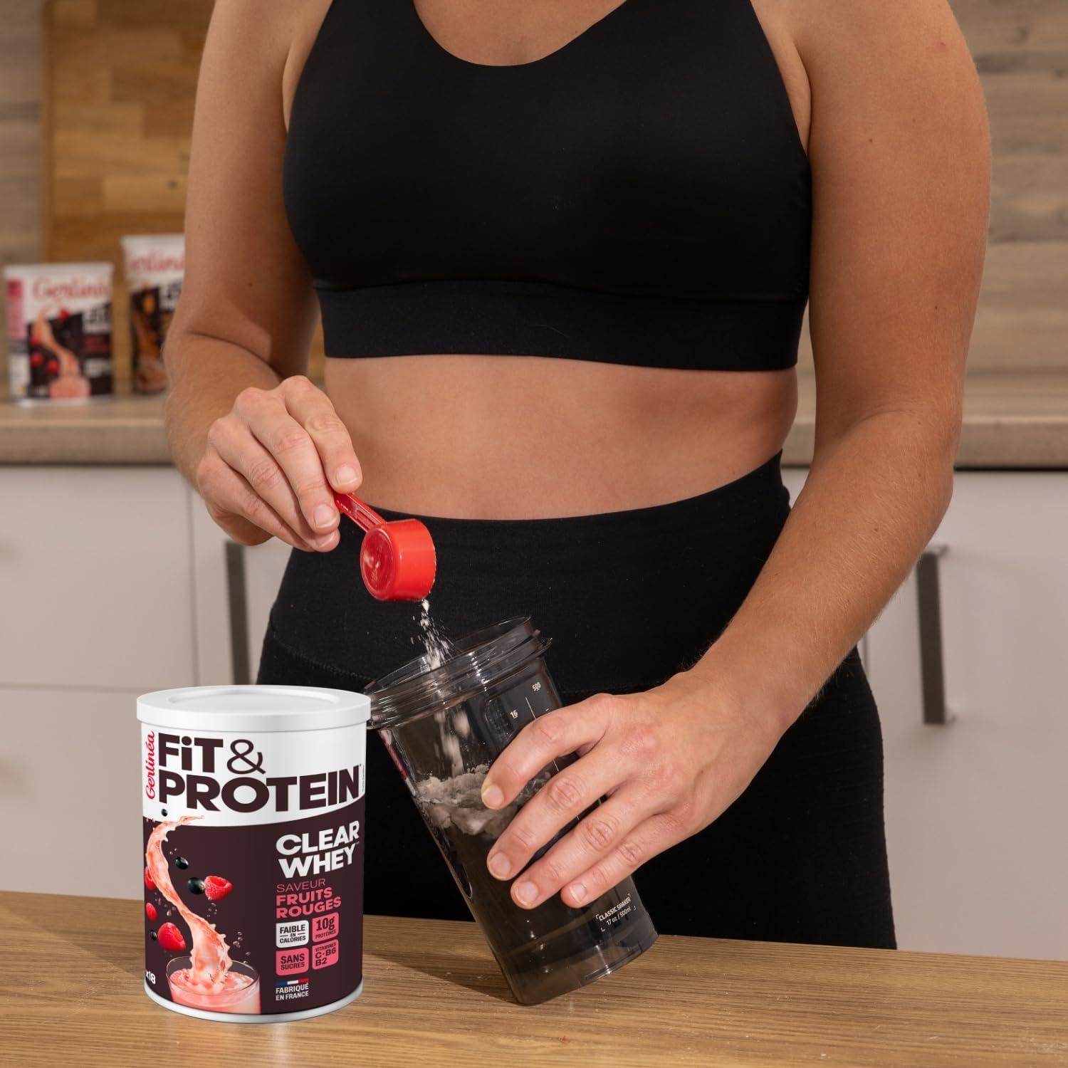 imageGerlina Fit ampamp Protein Boisson Protine Saveur Fruits Rouges Clear Whey Protines Aprs le Sport Musculation Femme Sans Sucres 54 Kcal portion 288 g 18 boissonsFruits Rouges