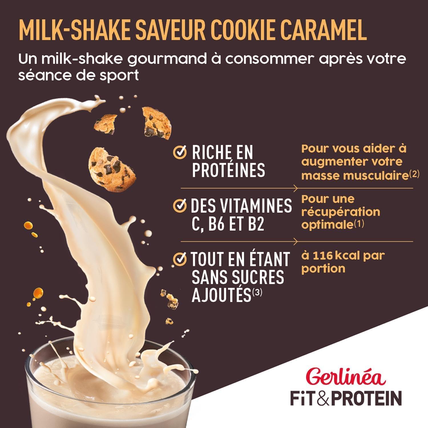 imageGerlina FitampampProtein Milkshake Protin saveur Macchiato Noisette Protines Aprs le Sport Whey Musculation Femme Sans Sucres Ajouts 115Kcal portion 340 g 10 boissonsCookie Caramel