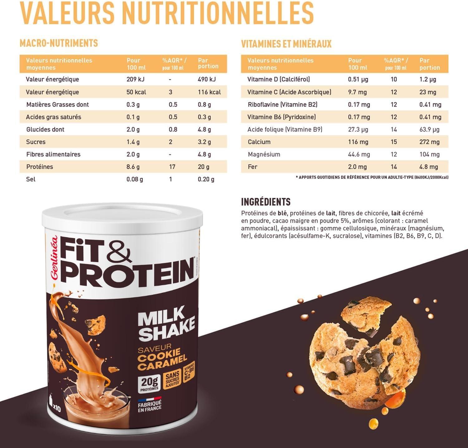 imageGerlina FitampampProtein Milkshake Protin saveur Macchiato Noisette Protines Aprs le Sport Whey Musculation Femme Sans Sucres Ajouts 115Kcal portion 340 g 10 boissonsCookie Caramel