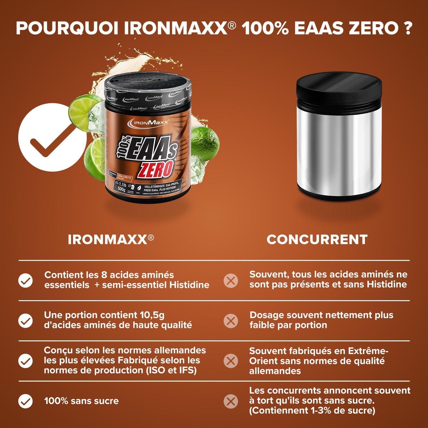 imageIronMaxx 100 EAAs Zero Fruits des Bois 500g Boisson Poudre Vegan Sans Sucre Base de 8 Acides Amins Essentiels Support pour Musculation ampamp FitnessColacitron vert
