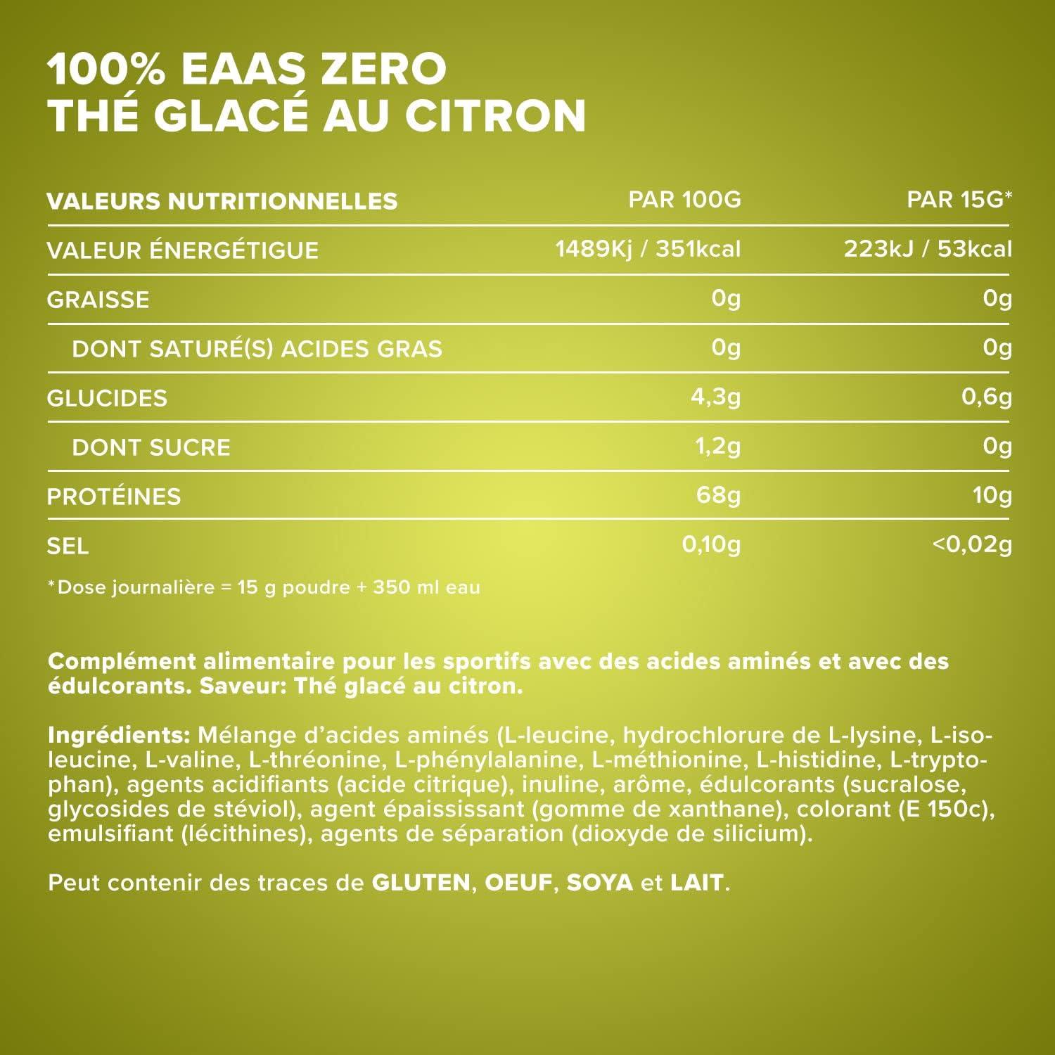 imageIronMaxx 100 EAAs Zero Fruits des Bois 500g Boisson Poudre Vegan Sans Sucre Base de 8 Acides Amins Essentiels Support pour Musculation ampamp FitnessTh glac citron