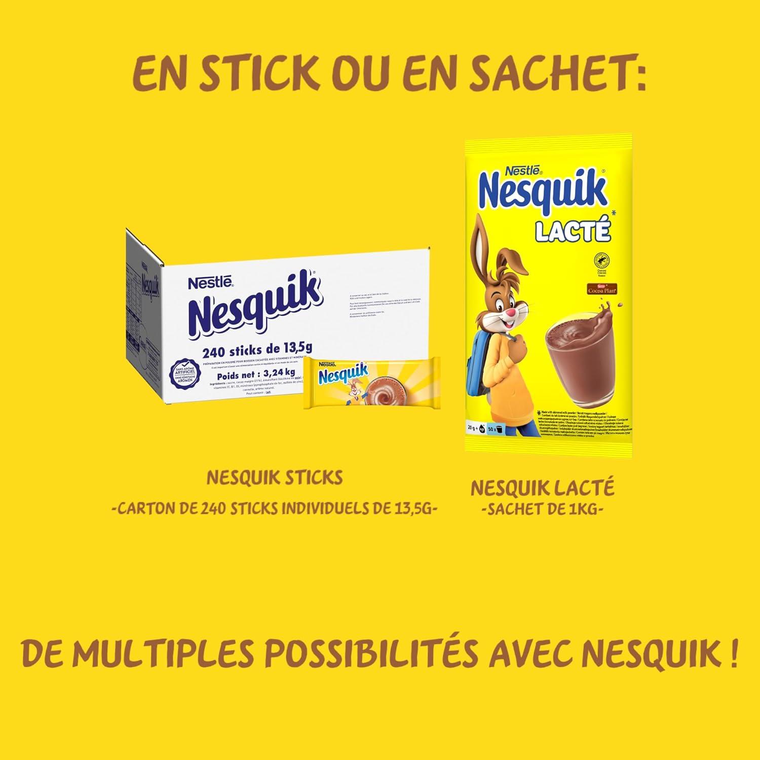 imageNESQUIK Lact Chocolat en Poudre Cacao en Poudre Mlanger avec de lEau Prparation Instantane Chocolat Chaud Got de chocolat PetitDjeuner Sachet 1 de kg1 kg Lot de 1