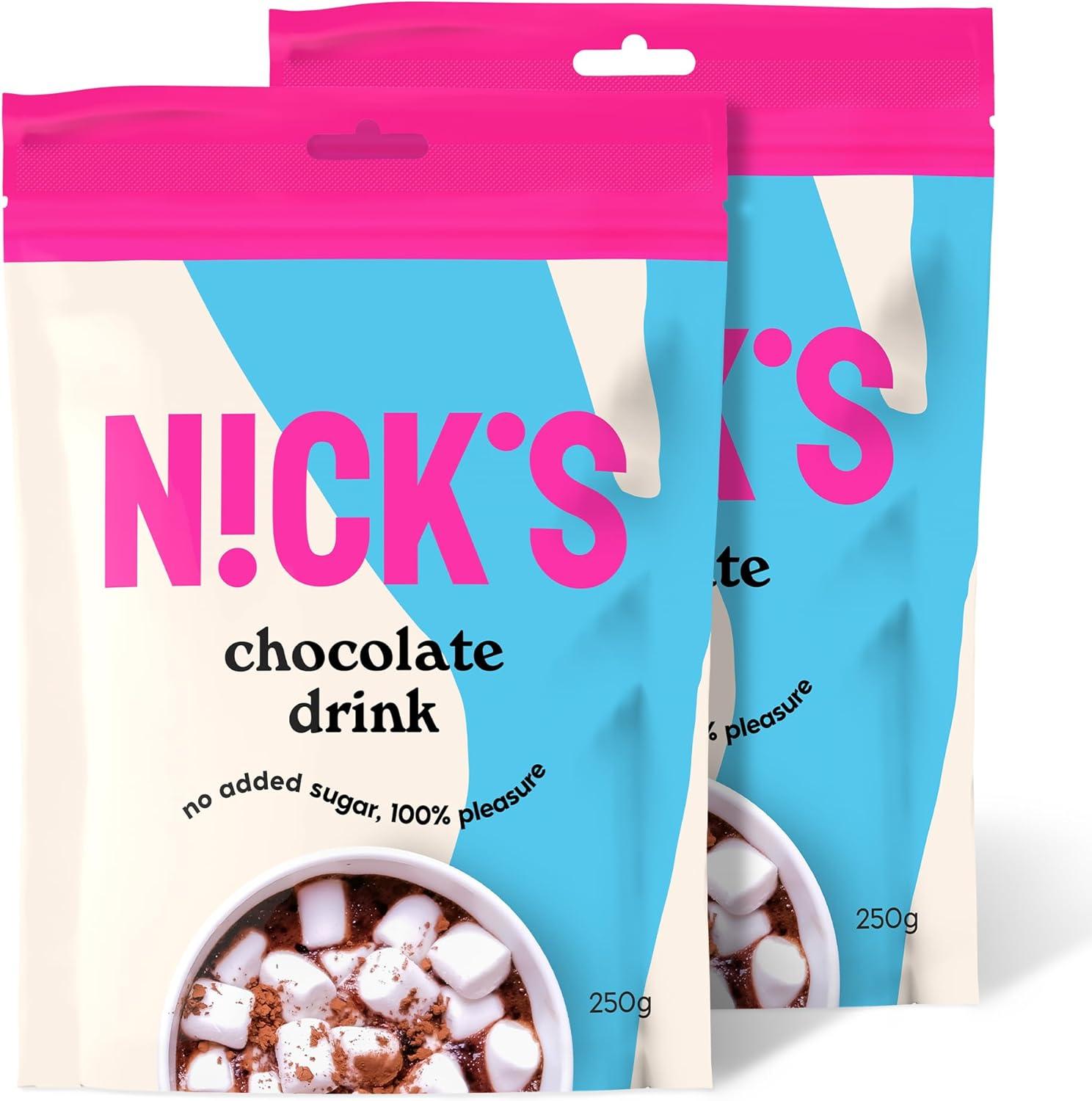 imageNICKS Chocolate drink Chocolat Chaud Instantan Vegan Cacao en Poudre de Qualit Suprieure Sans Sucre Ajout 1 x 250 gChocolat chaud