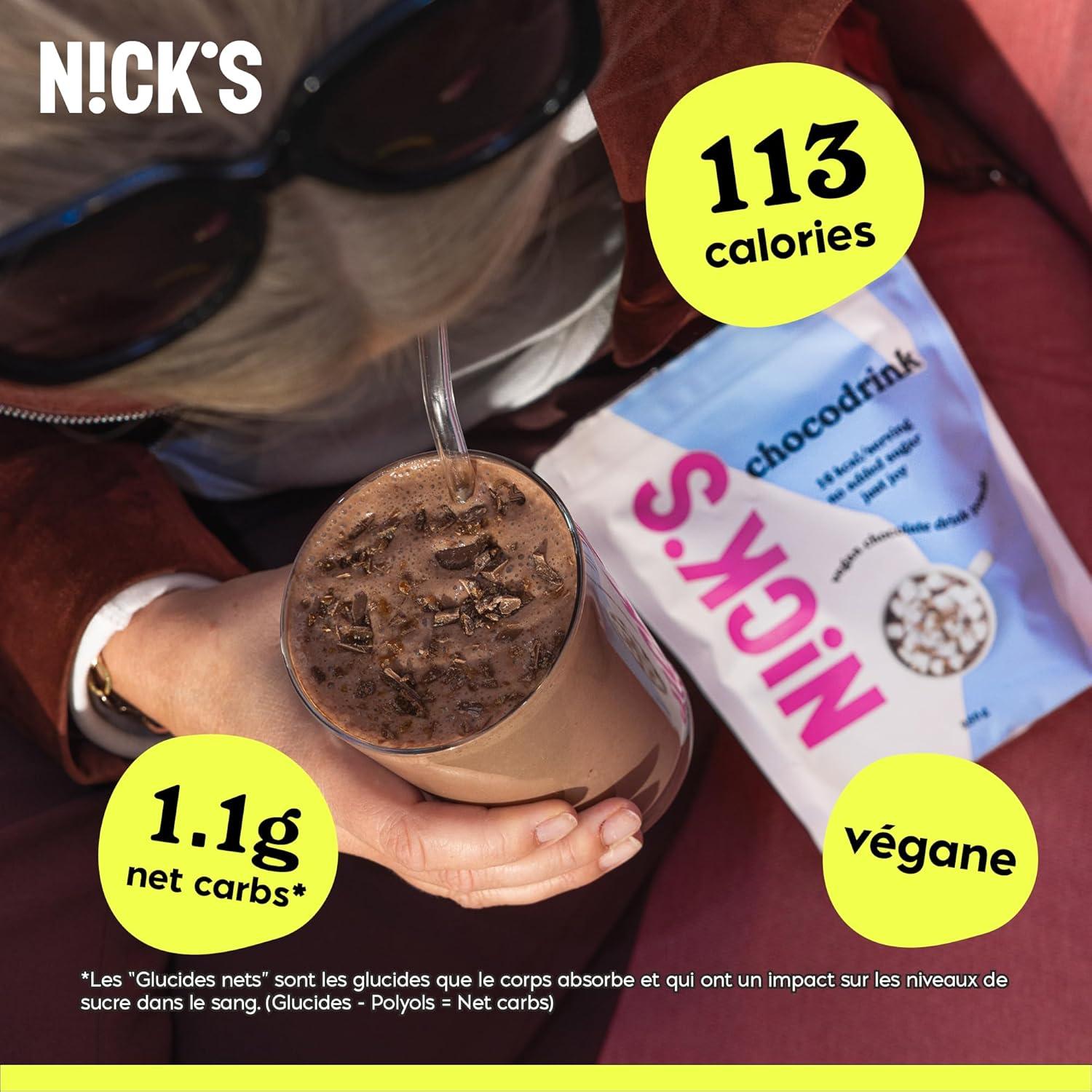 imageNICKS Chocolate drink Chocolat Chaud Instantan Vegan Cacao en Poudre de Qualit Suprieure Sans Sucre Ajout 1 x 250 gChocolat chaud