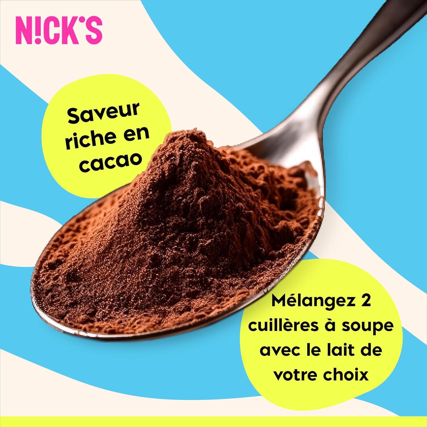 imageNICKS Chocolate drink Chocolat Chaud Instantan Vegan Cacao en Poudre de Qualit Suprieure Sans Sucre Ajout 1 x 250 gChocolat chaud