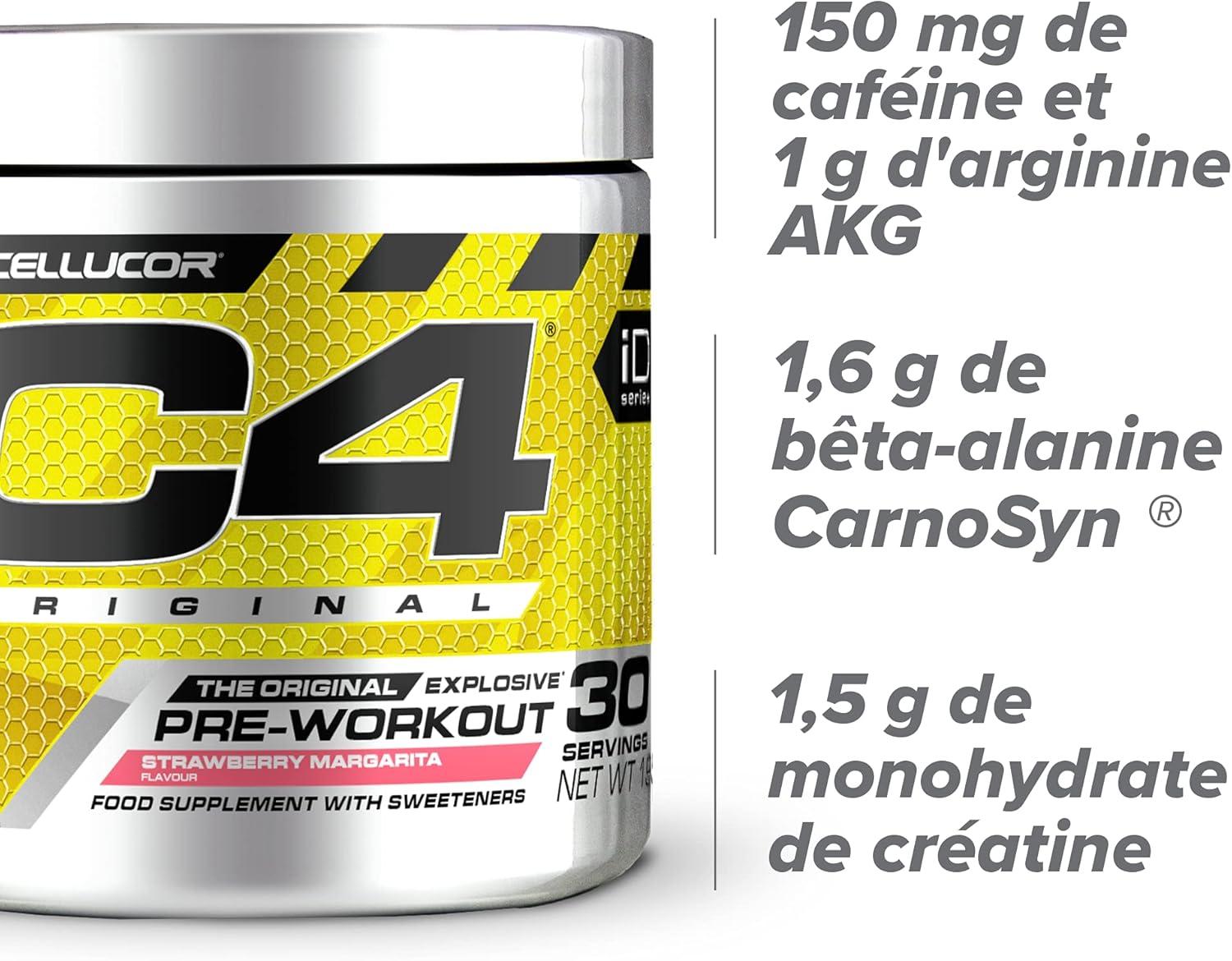 imagePoudre prentranement C4 Original clats dorange boisson nergisante prentranement sans sucre pour hommefemme 150 mg de cafine btaalanine monohydrate de cratine 30 portionsMargarita fraise