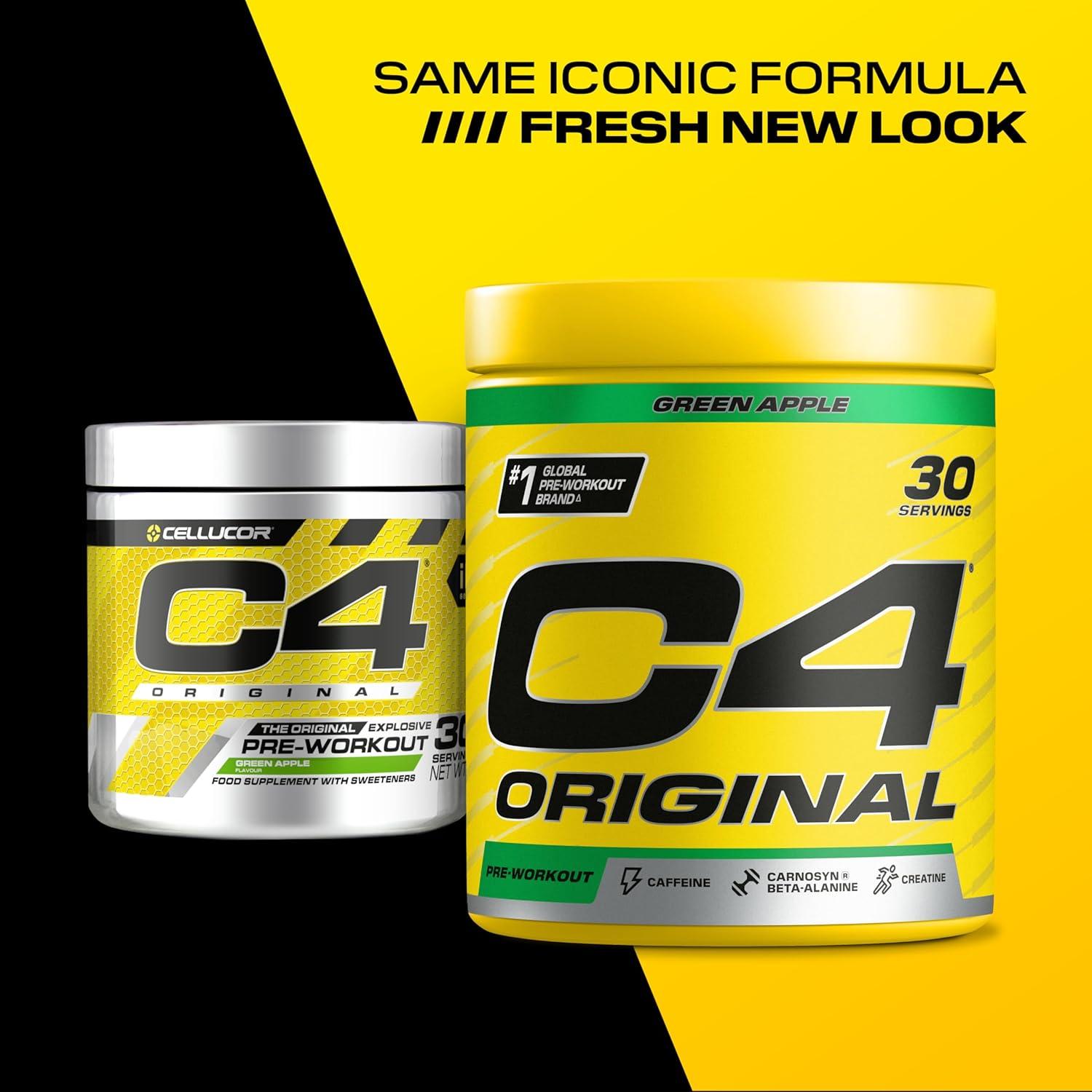 imagePoudre prentranement C4 Original clats dorange boisson nergisante prentranement sans sucre pour hommefemme 150 mg de cafine btaalanine monohydrate de cratine 30 portionsPomme verte