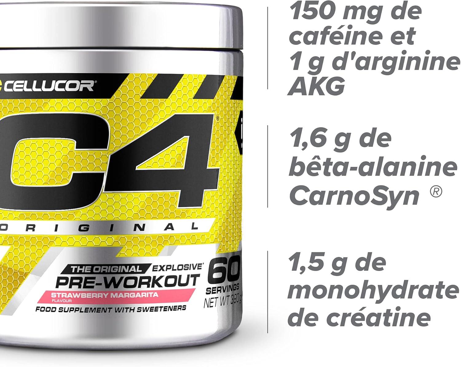 imagePoudre prentranement C4 Original clats dorange boisson nergisante prentranement sans sucre pour hommefemme 150 mg de cafine btaalanine monohydrate de cratine 30 portionsMargarita fraise