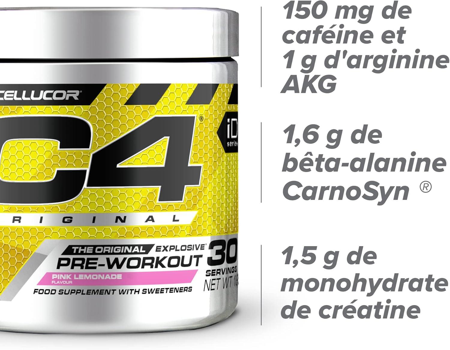 imagePoudre prentranement C4 Original clats dorange boisson nergisante prentranement sans sucre pour hommefemme 150 mg de cafine btaalanine monohydrate de cratine 30 portionsLimonadefruits rouges