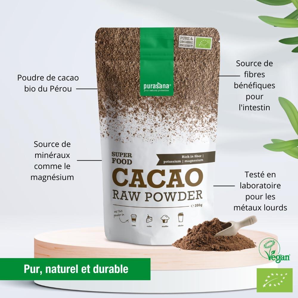 imagePurasana Cacao en poudre Bio 200g cacao cru non sucr chocolat en poudre vegan ampamp certifi bio