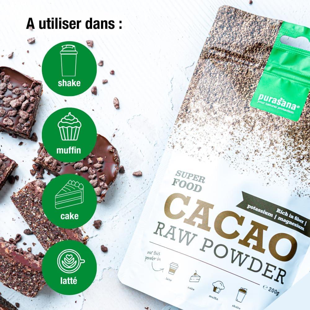 imagePurasana Cacao en poudre Bio 200g cacao cru non sucr chocolat en poudre vegan ampamp certifi bio