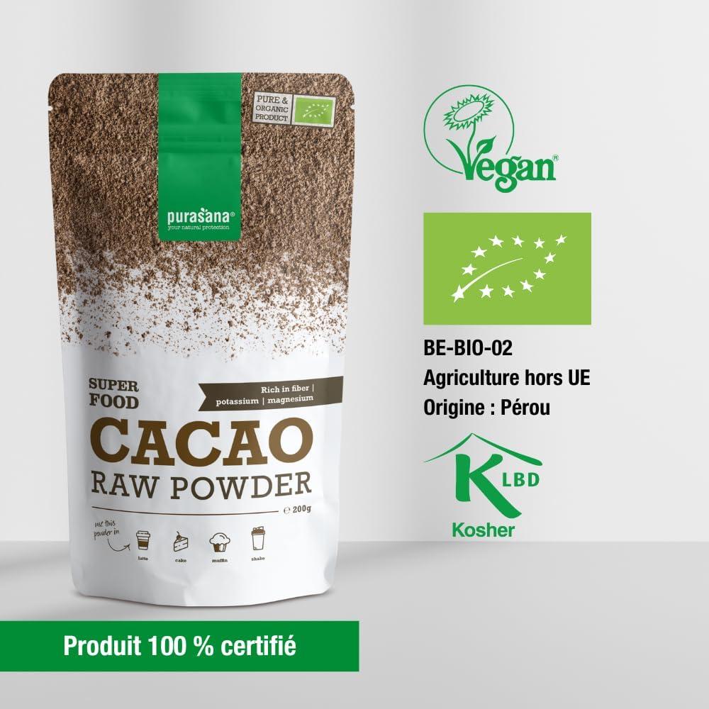 imagePurasana Cacao en poudre Bio 200g cacao cru non sucr chocolat en poudre vegan ampamp certifi bio