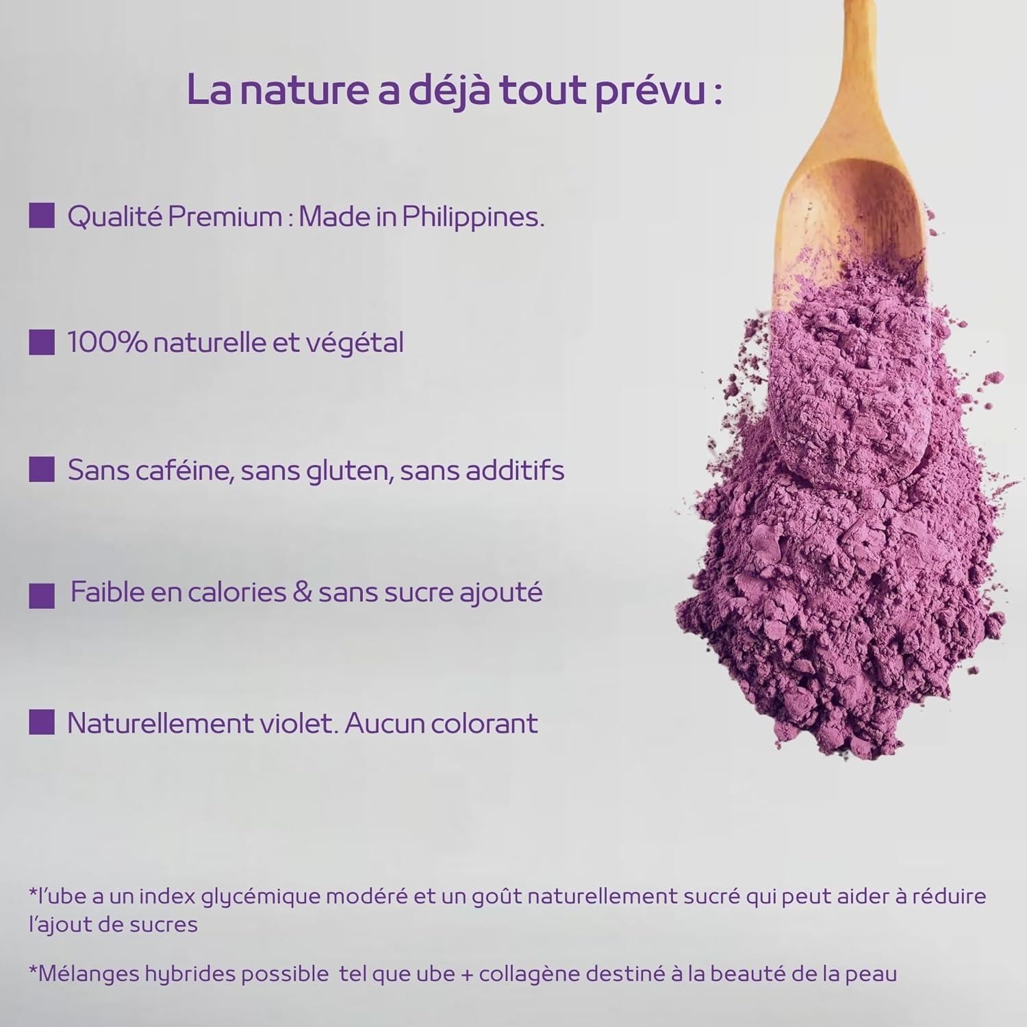 imageUbe Poudre Ube latteQualit PremuimSaveur Douce Faible Calories ampamp Sucres Sans gluten ni cafineRiche en Antioxydants ampamp Fibres savourer en Latte Dessert ou Ptisserie100g
