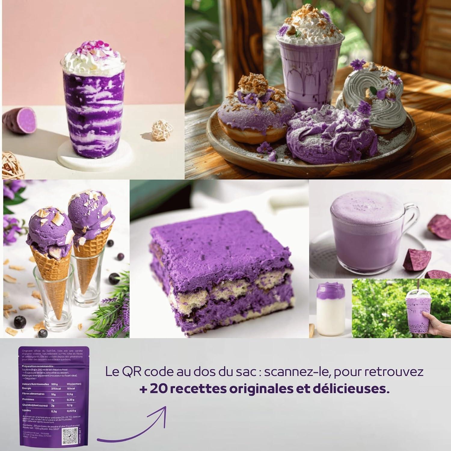 imageUbe Poudre Ube latteQualit PremuimSaveur Douce Faible Calories ampamp Sucres Sans gluten ni cafineRiche en Antioxydants ampamp Fibres savourer en Latte Dessert ou Ptisserie100g