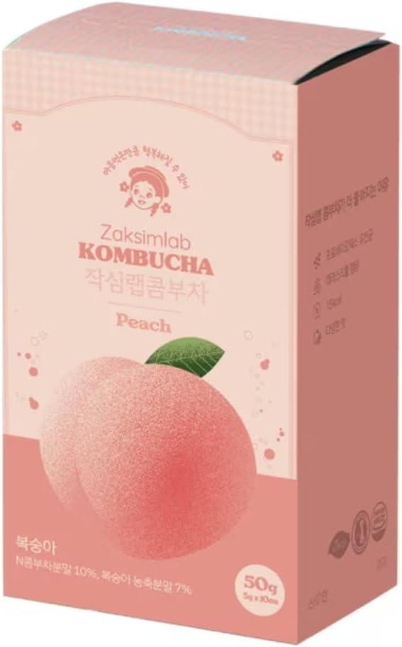 imageZaksimlab Kombucha Th ferment Pche 10x5g Boisson en poudre sans sucre Faible cafine Saveur ptillante Sticks diluer