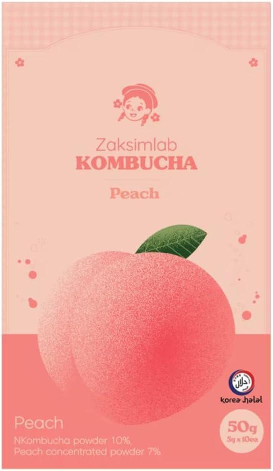 imageZaksimlab Kombucha Th ferment Pche 10x5g Boisson en poudre sans sucre Faible cafine Saveur ptillante Sticks diluer