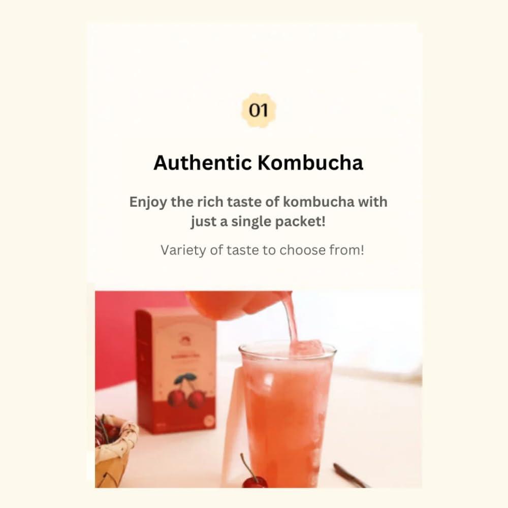 imageZaksimlab Kombucha Th ferment Pche 10x5g Boisson en poudre sans sucre Faible cafine Saveur ptillante Sticks diluer