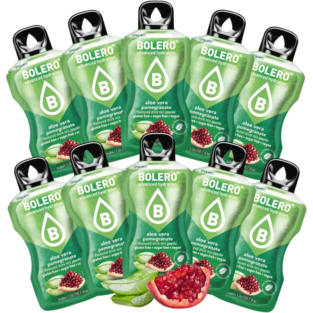imageBOLERO Aloe Vera Grenade  10 sticks 9g de Poudre pour Boisson sans sucre  la Stevia  Sans Conservateur ni colorants artificiels Faible en calories il convient pour toute la FamilleGrenade