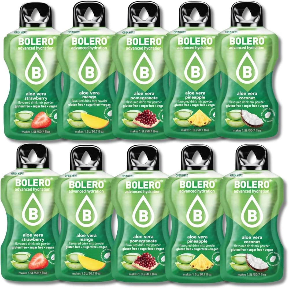 imageBOLERO Aloe Vera Grenade  10 sticks 9g de Poudre pour Boisson sans sucre  la Stevia  Sans Conservateur ni colorants artificiels Faible en calories il convient pour toute la FamilleAssortiment