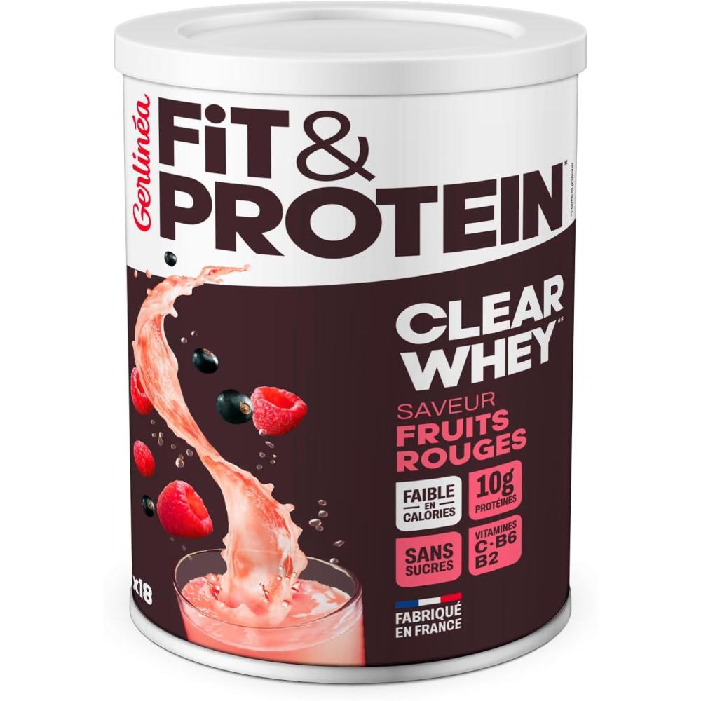 imageGerlina Fit ampamp Protein Boisson Protine Saveur Fruits Rouges Clear Whey Protines Aprs le Sport Musculation Femme Sans Sucres 54 Kcal portion 288 g 18 boissonsFruits Rouges