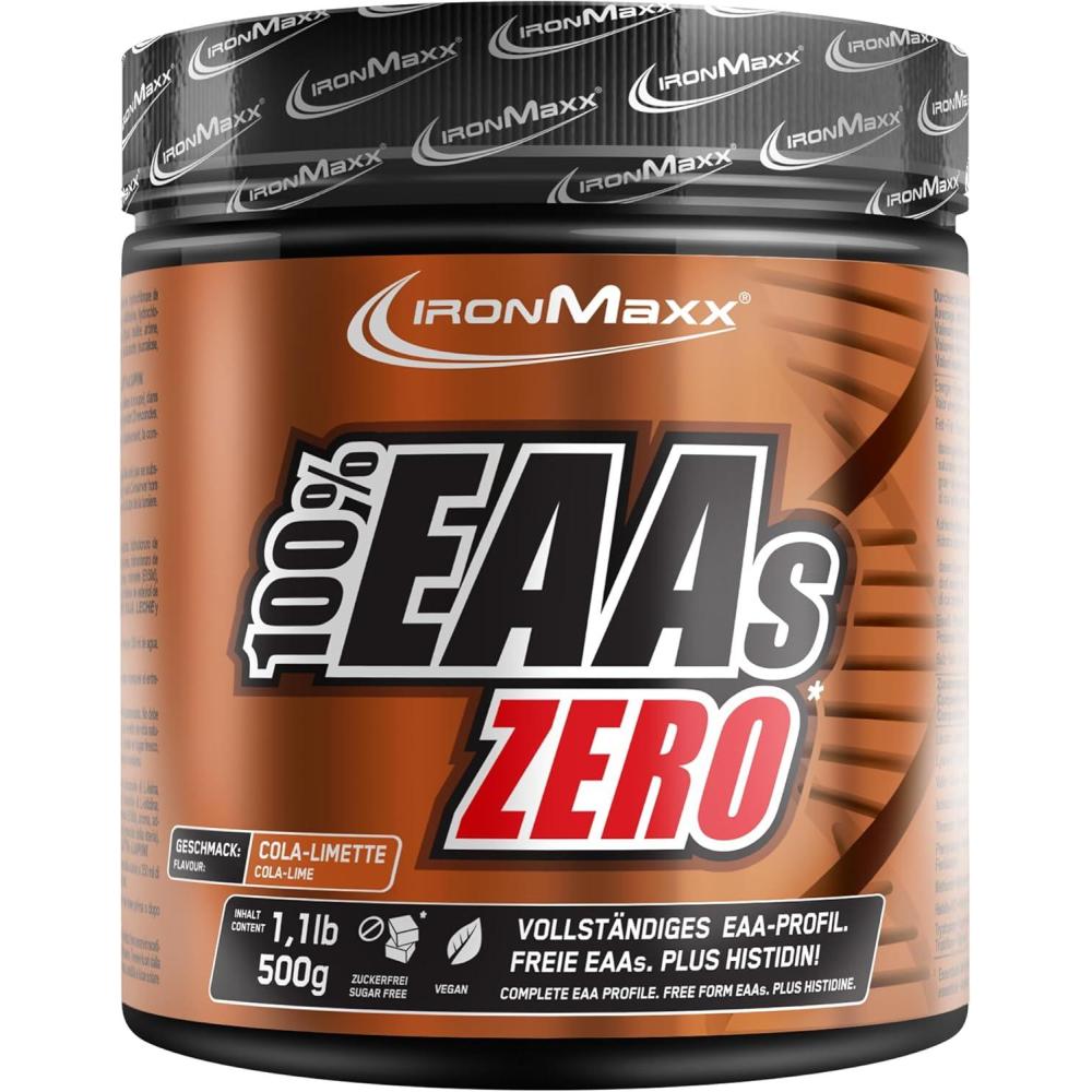 imageIronMaxx 100 EAAs Zero Fruits des Bois 500g Boisson Poudre Vegan Sans Sucre Base de 8 Acides Amins Essentiels Support pour Musculation ampamp FitnessColacitron vert