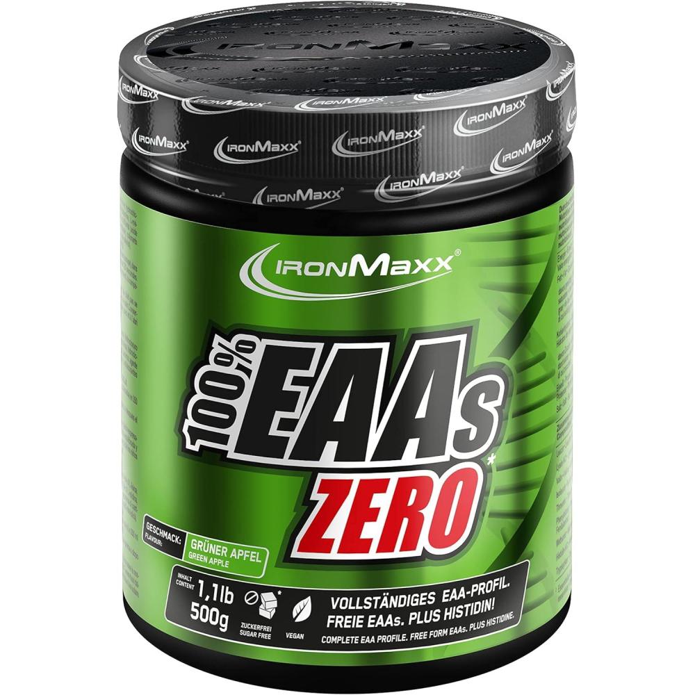 imageIronMaxx 100 EAAs Zero Fruits des Bois 500g Boisson Poudre Vegan Sans Sucre Base de 8 Acides Amins Essentiels Support pour Musculation ampamp FitnessPomme