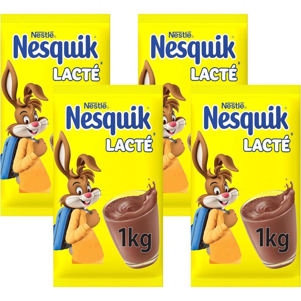 imageNESQUIK Lact Chocolat en Poudre Cacao en Poudre Mlanger avec de lEau Prparation Instantane Chocolat Chaud Got de chocolat PetitDjeuner Sachet 1 de kg1 kg Lot de 4