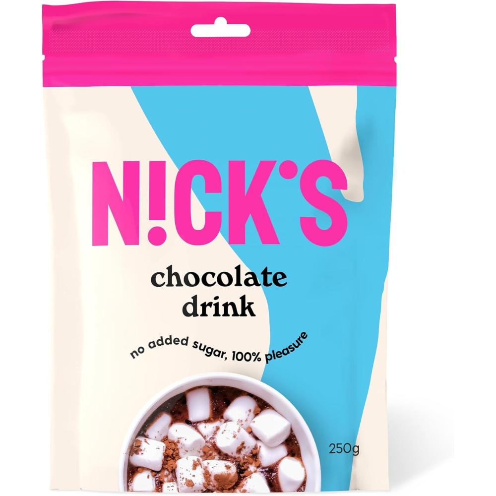 imageNICKS Chocolate drink Chocolat Chaud Instantan Vegan Cacao en Poudre de Qualit Suprieure Sans Sucre Ajout 1 x 250 gChocolat chaud
