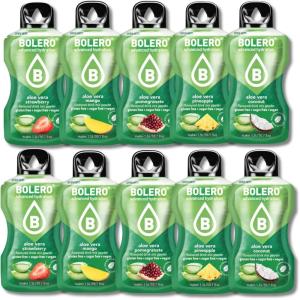 BOLERO Aloe Vera Grenade | 10 sticks 9g de Poudre pour Boisson sans sucre à la Stevia | Sans Conservateur ni colorants artificiels, Faible en calories, il convient pour toute la Famille(Assortiment)