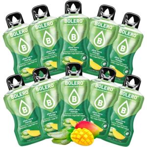 BOLERO Aloe Vera Grenade | 10 sticks 9g de Poudre pour Boisson sans sucre à la Stevia | Sans Conservateur ni colorants artificiels, Faible en calories, il convient pour toute la Famille(Mangue)