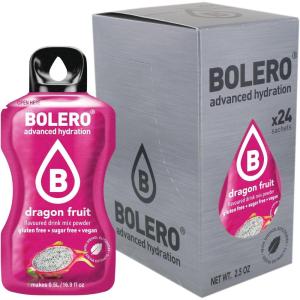 Bolero DRAGON FRUIT 24x3g | Jus en poudre sans sucre, édulcoré à la stévia + vitamine C | pour enfants et sportifs | sans gluten, végétalien | saveur fruit du dragon