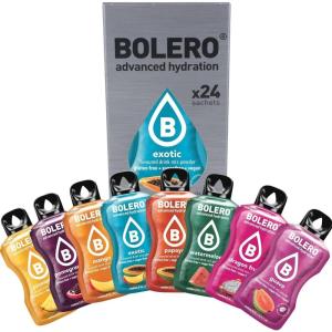 Bolero EXOTIC Mix | 24×9 | boisson rafraîchissante en poudre sans sucre à la stévia et à la vitamine C | le premier choix des diabétiques et des athlètes dans le monde | Un mélange exotiqu
