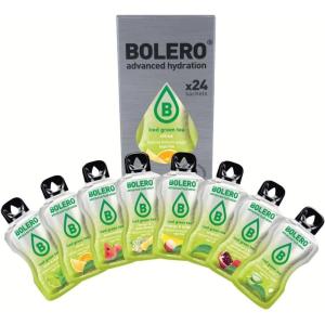 Bolero ICED GREEN TEA MIX 24x3g | Poudre pour boisson sans sucre, édulcorée à la stévia + vitamine C | convient aux enfants, aux sportifs et aux diabétiques | sans gluten