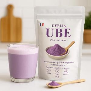 UVELIA Ube Poudre 100% (150g) Naturel, Ube Latte, Gâteaux, Mochi & Recettes Maison – Poudre Premium, Végan, Sans Additifs, Idéal Smoothies & Desserts Exotiques